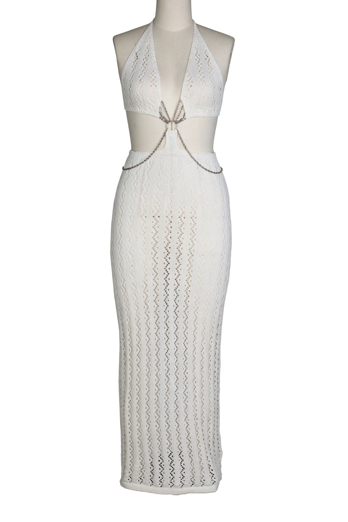 Chain-Linked Cutout Halter Crochet Maxi Dress
