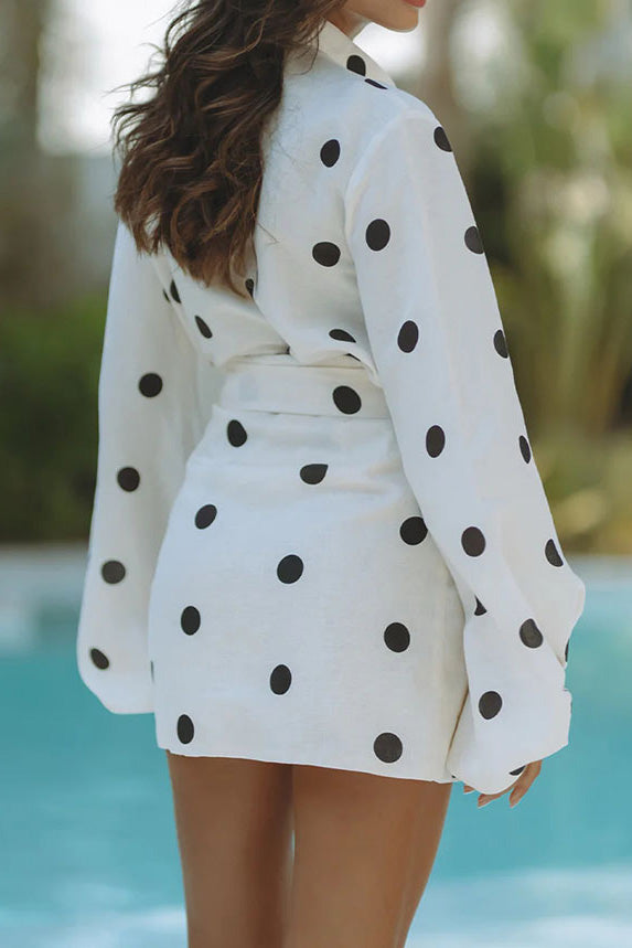 Polka Dot Long Sleeve Two-Piece Skirt Set