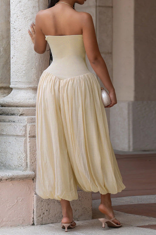 Strapless Sweetheart Pleated Balloon Jumpsuit
