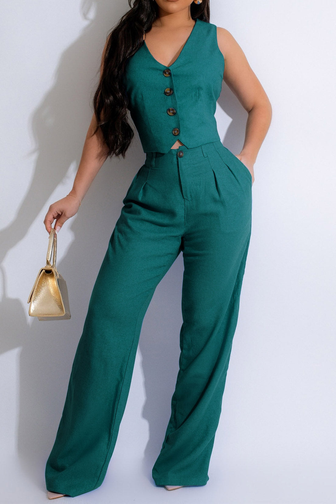 Linen Sleeveless Suit Set for Work Office