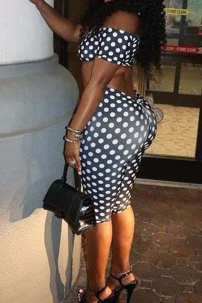 Polka Dot Off Shoulder Biker Shorts Set