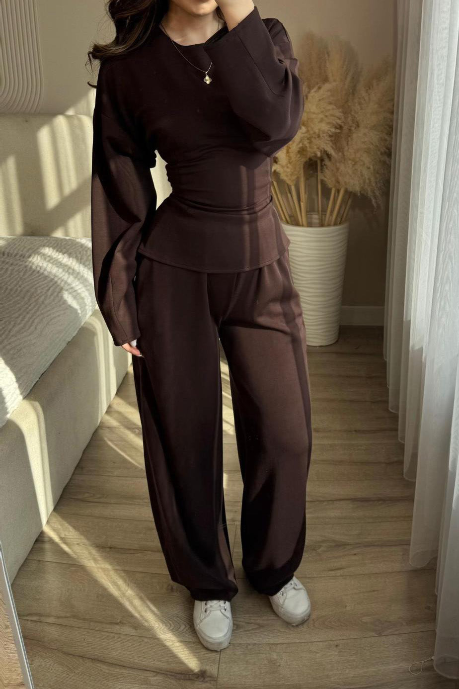 Tie-Waist Peplum Blouse & Trouser Set