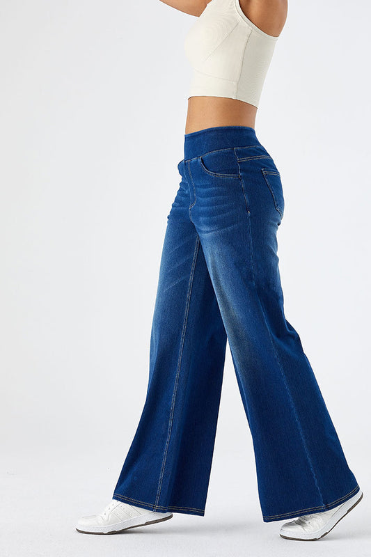 Baggy Wide Leg Washed Stretchy Jeans