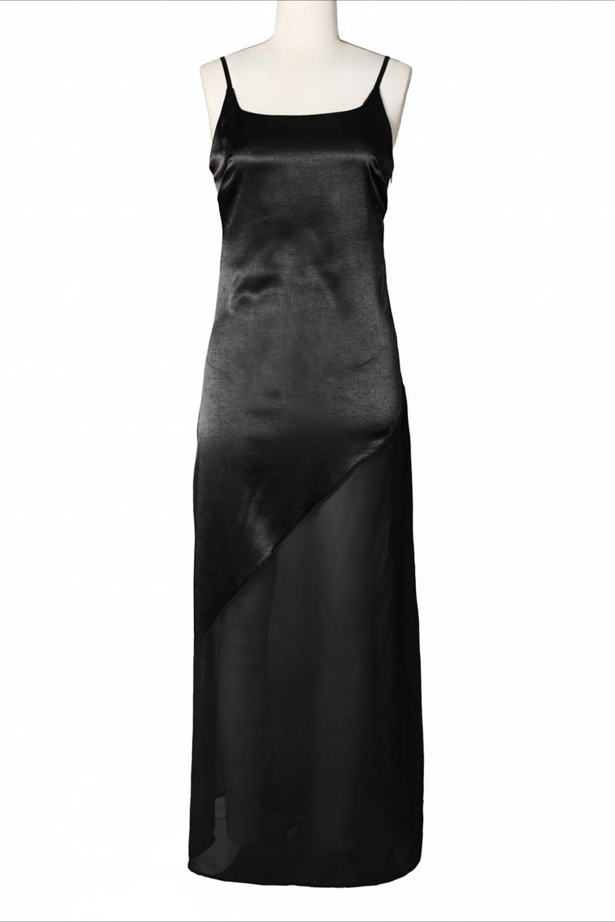 Asymmetrical Satin Sheer Maxi Dress
