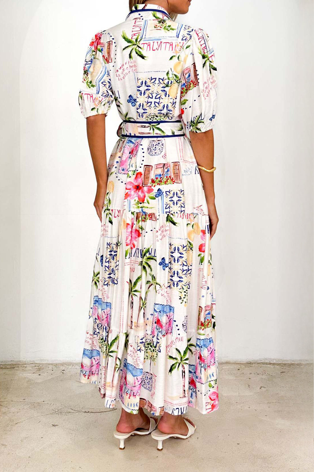 Short Sleeve Cotton Linen Flower Print Dress