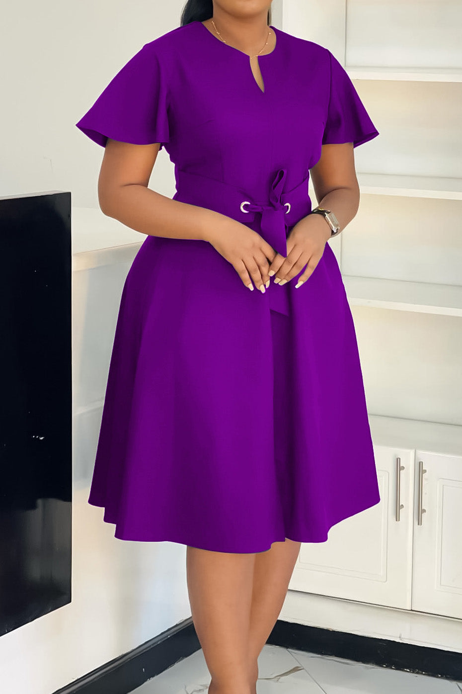 Plus Size Tie-Up Short Sleeve Dress