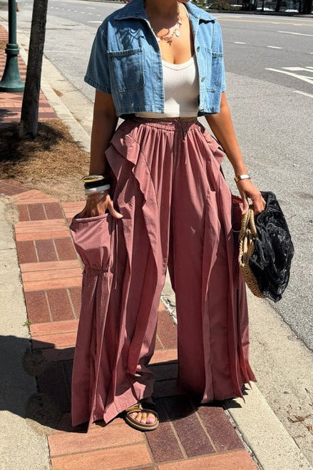 Cascading Ruffle Wide Leg Parachute Pants