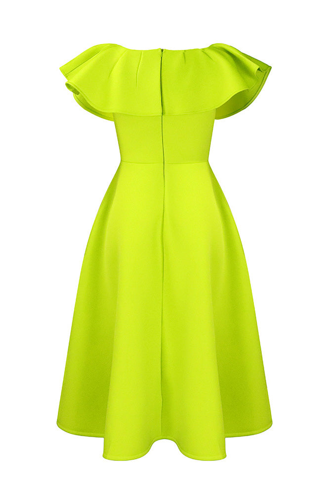 Ruffle Trim Short Sleeve A Line Dress