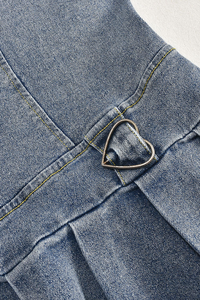 V Neck Pleated Denim Dress