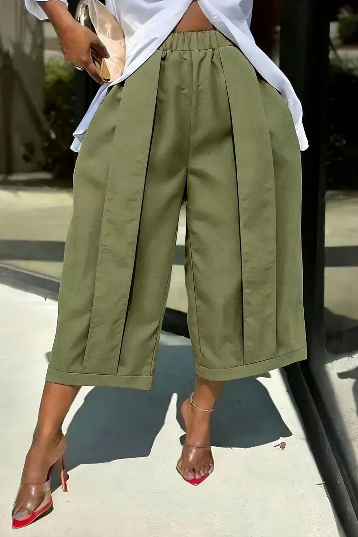 High Waist Pleated Wide Leg Culottes