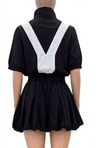 Color-Block Track Jacket & Bubble Skirt Set