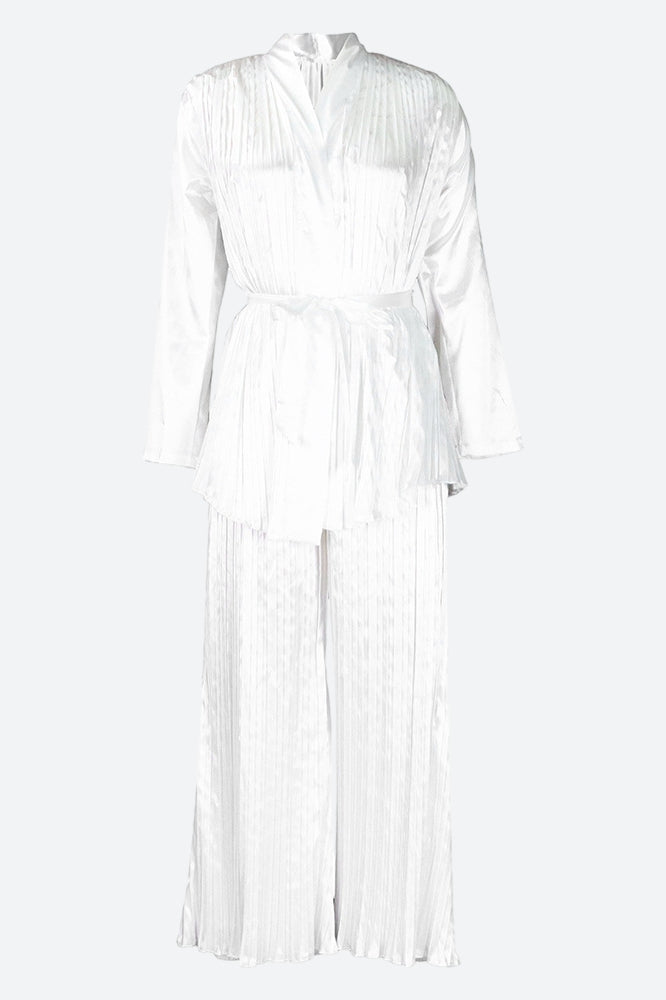 V Neck Long Sleeve Tops Wide Leg Pants Set