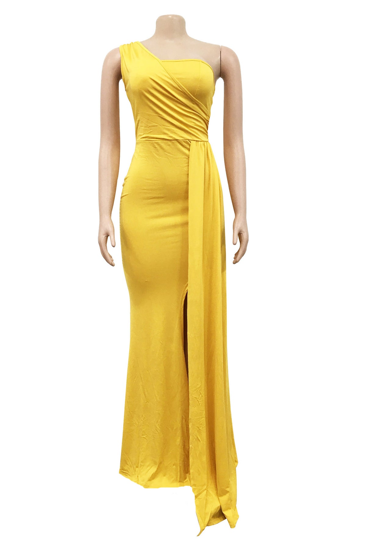 Solid Color One Shoulder Bodycon Party Dress