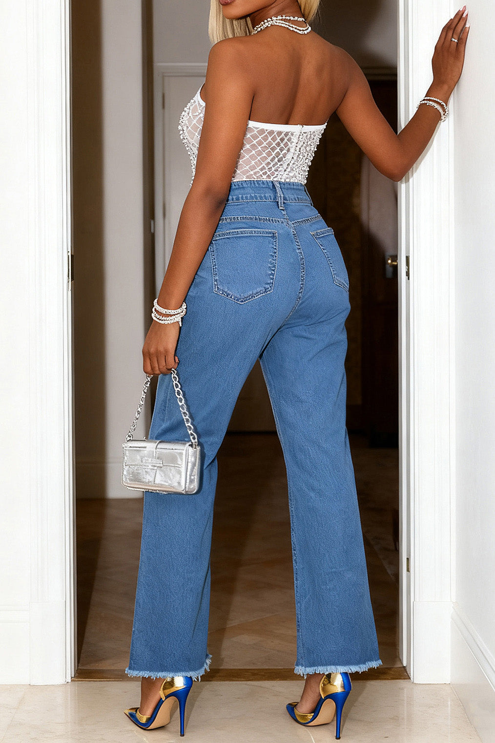 Blue Rhinestones Jeans