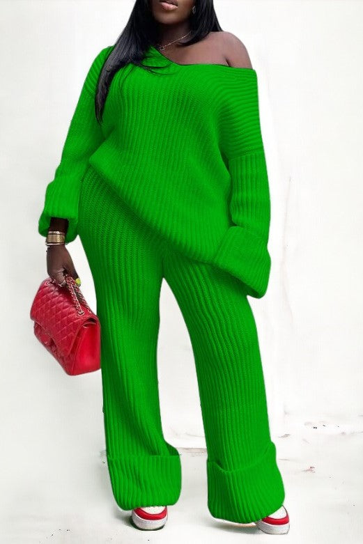 Solid Loose Knitted Two Piece Set