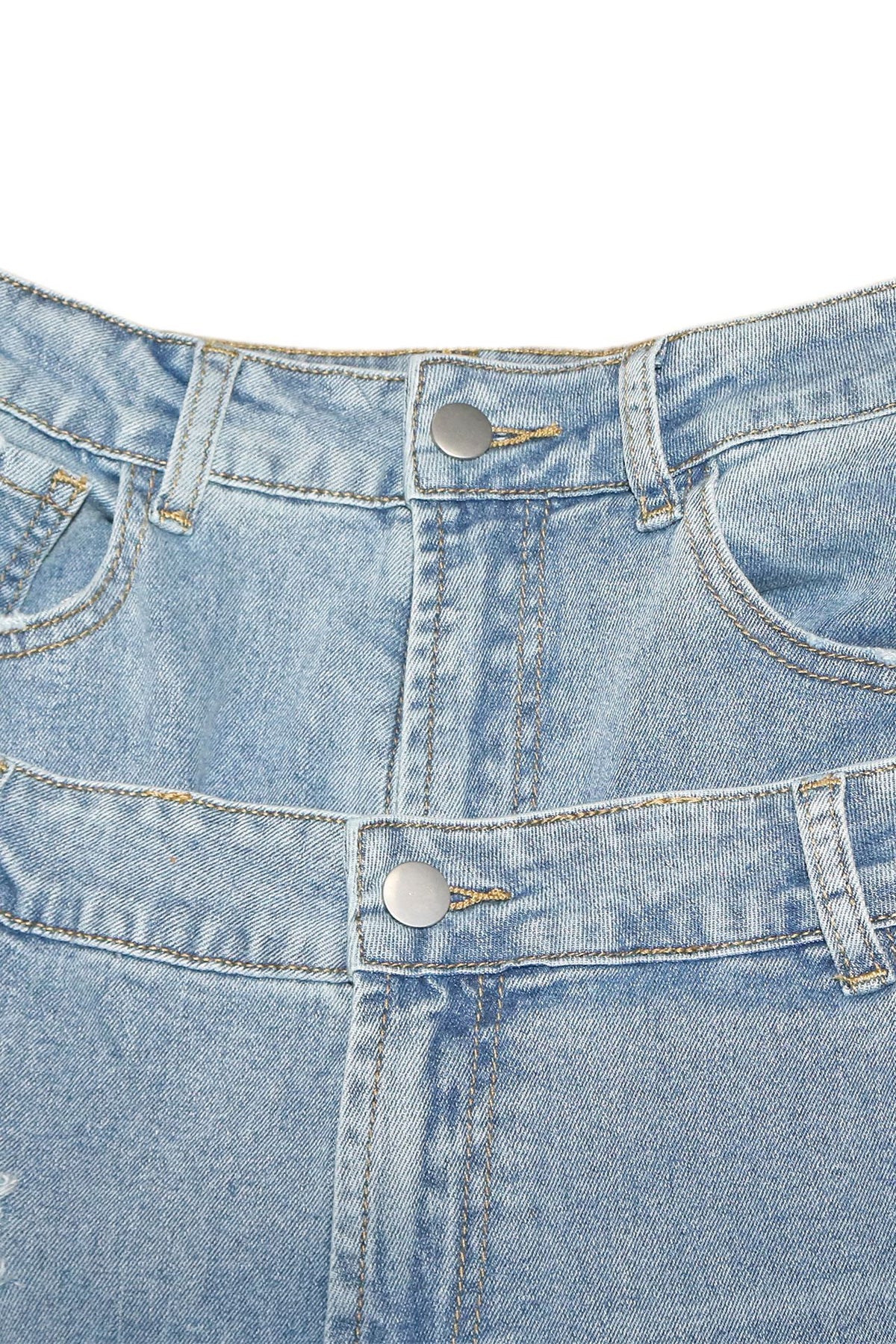 Double-Waistband Asymmetric Distressed Jeans