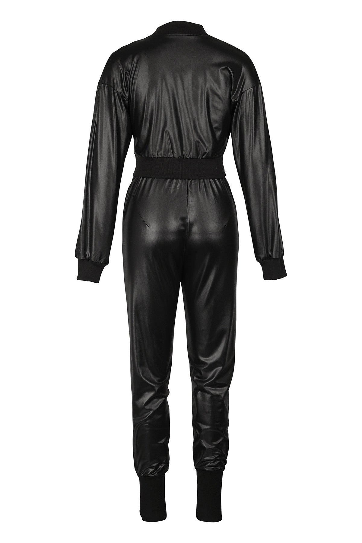 2-Piece Cutout Faux-Leather Bomber & Jogger Set