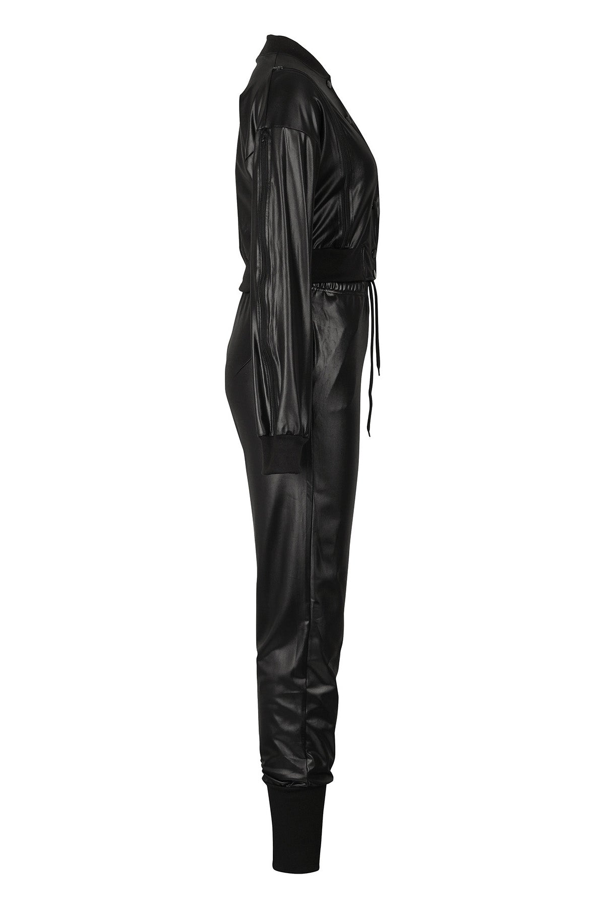 2-Piece Cutout Faux-Leather Bomber & Jogger Set