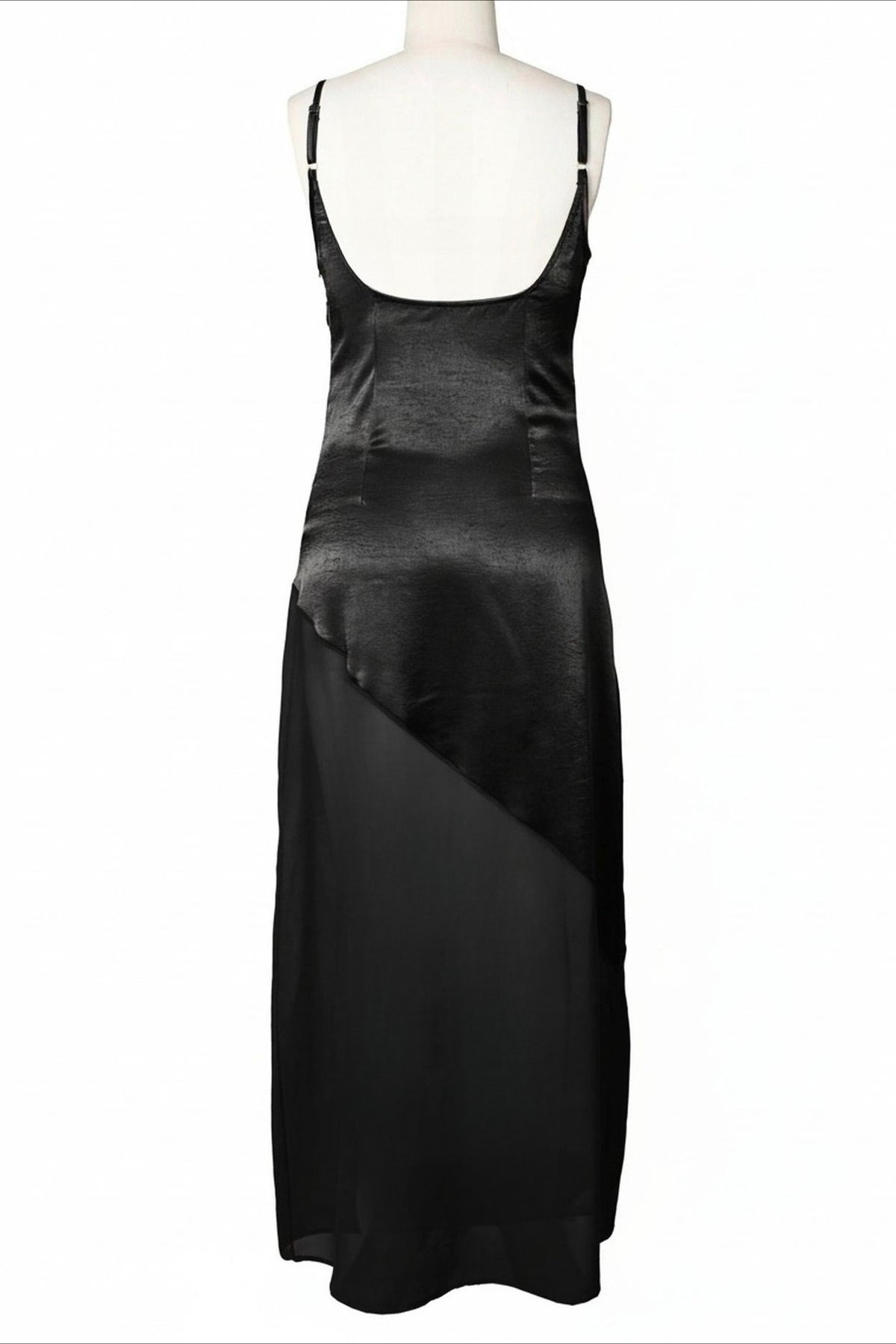 Asymmetrical Satin Sheer Maxi Dress