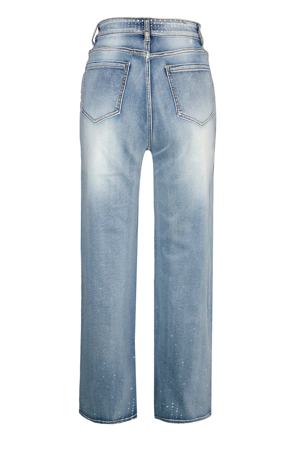 Rhinestone Straight Leg Jeans Pants