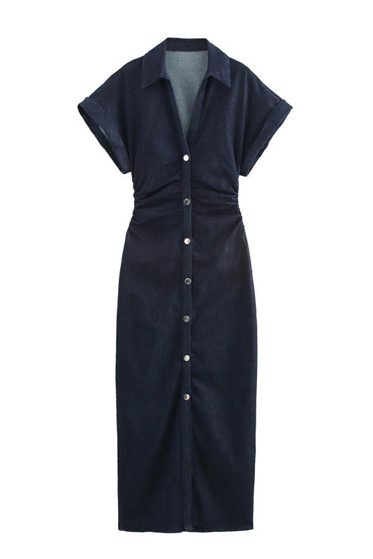 Denim Button Short Sleeve Dress