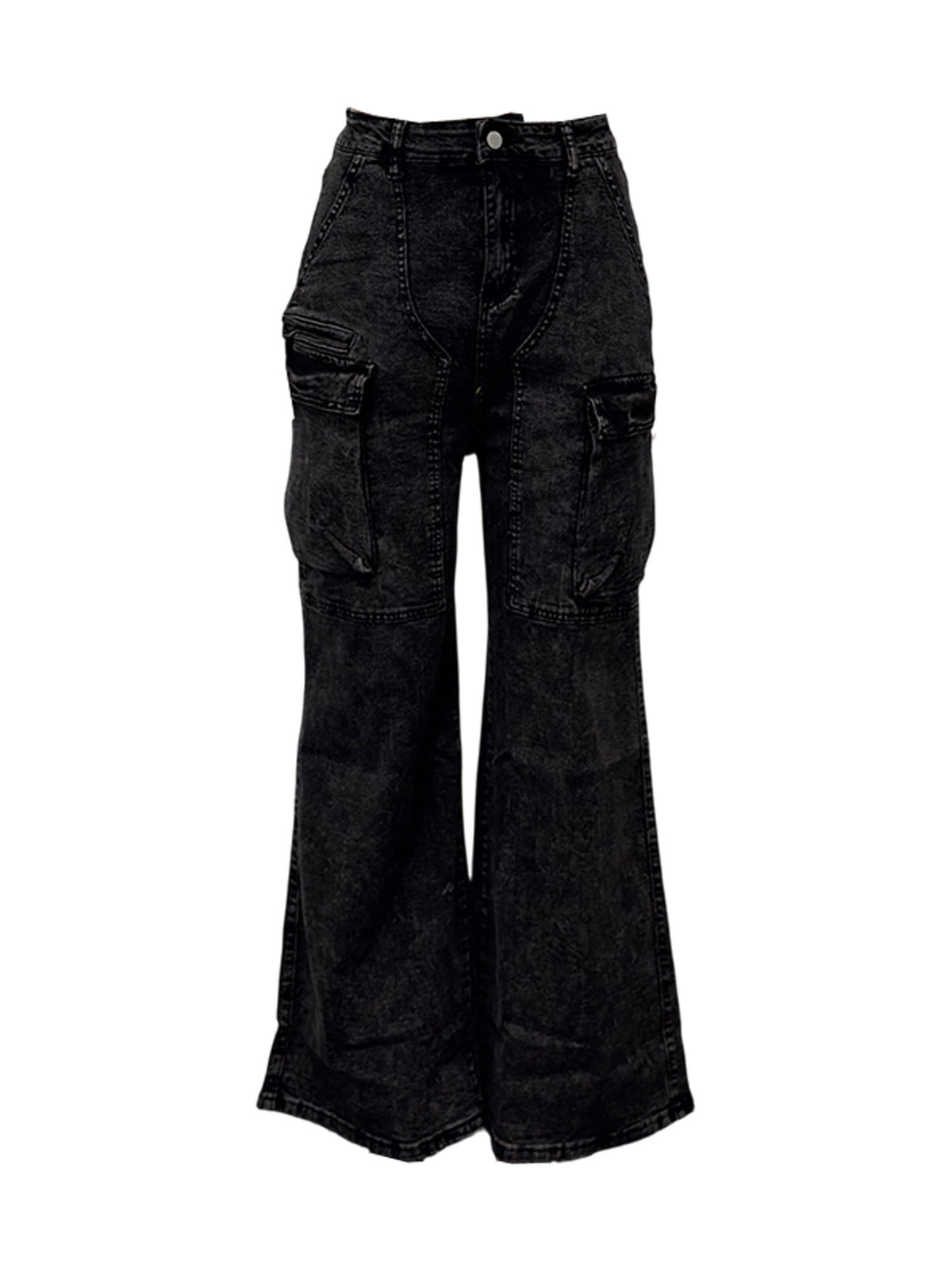 High-Rise Cargo Wide-Leg Utility Denim Jeans