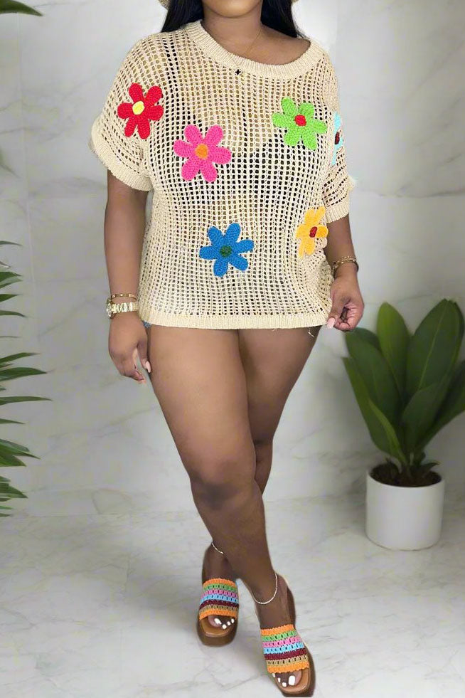 Crochet Flower Hollow-out Sweater T Shirt