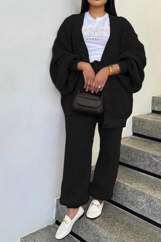 Knit Button-Front Cardigan & Pants Set
