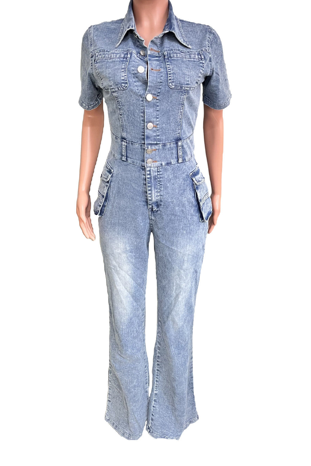 Turndown Collar Denim Jumpsuit
