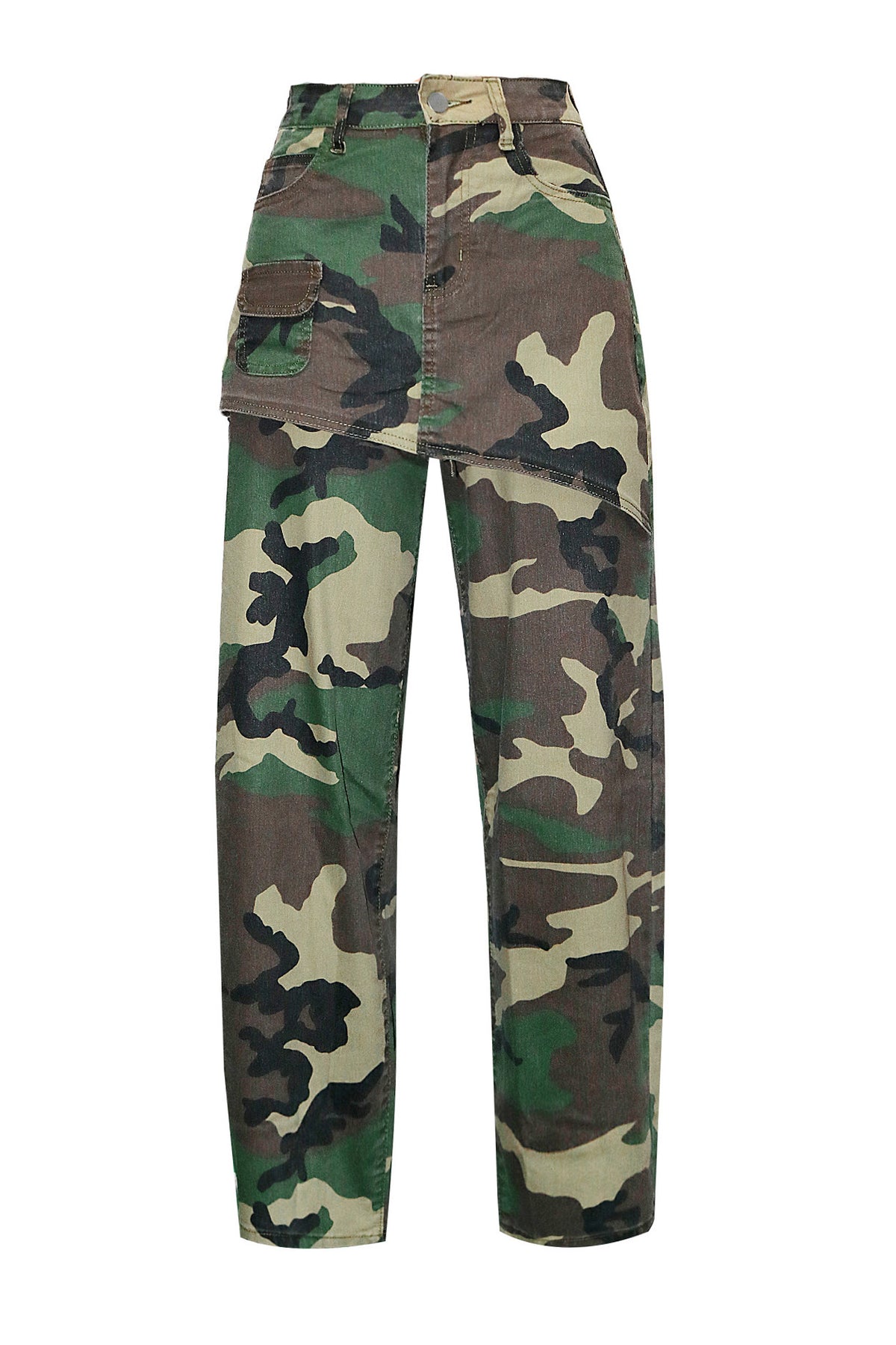 Camo Asymmetrical Skirt Overlay Wide Leg Pants