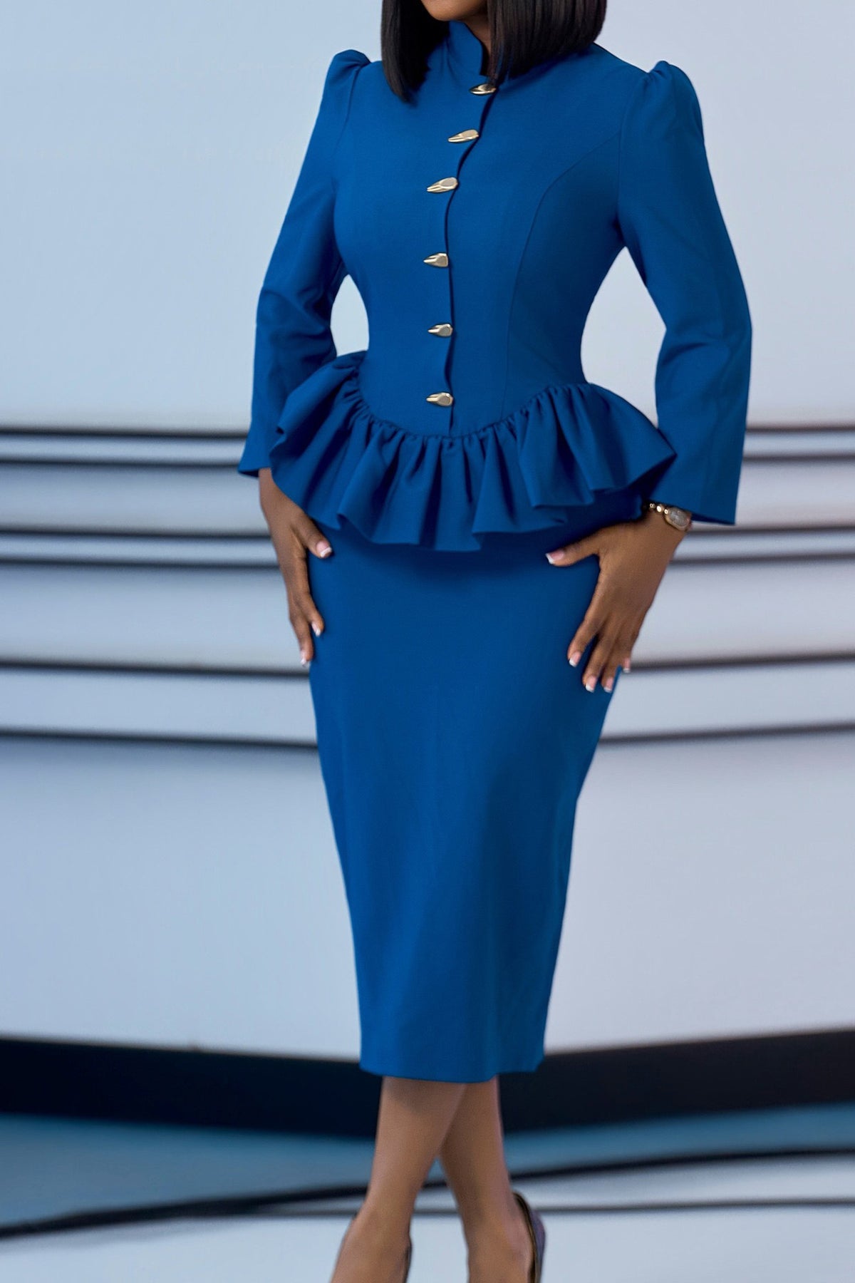 Peplum Jacket Pencil Skirt Two Piece Set