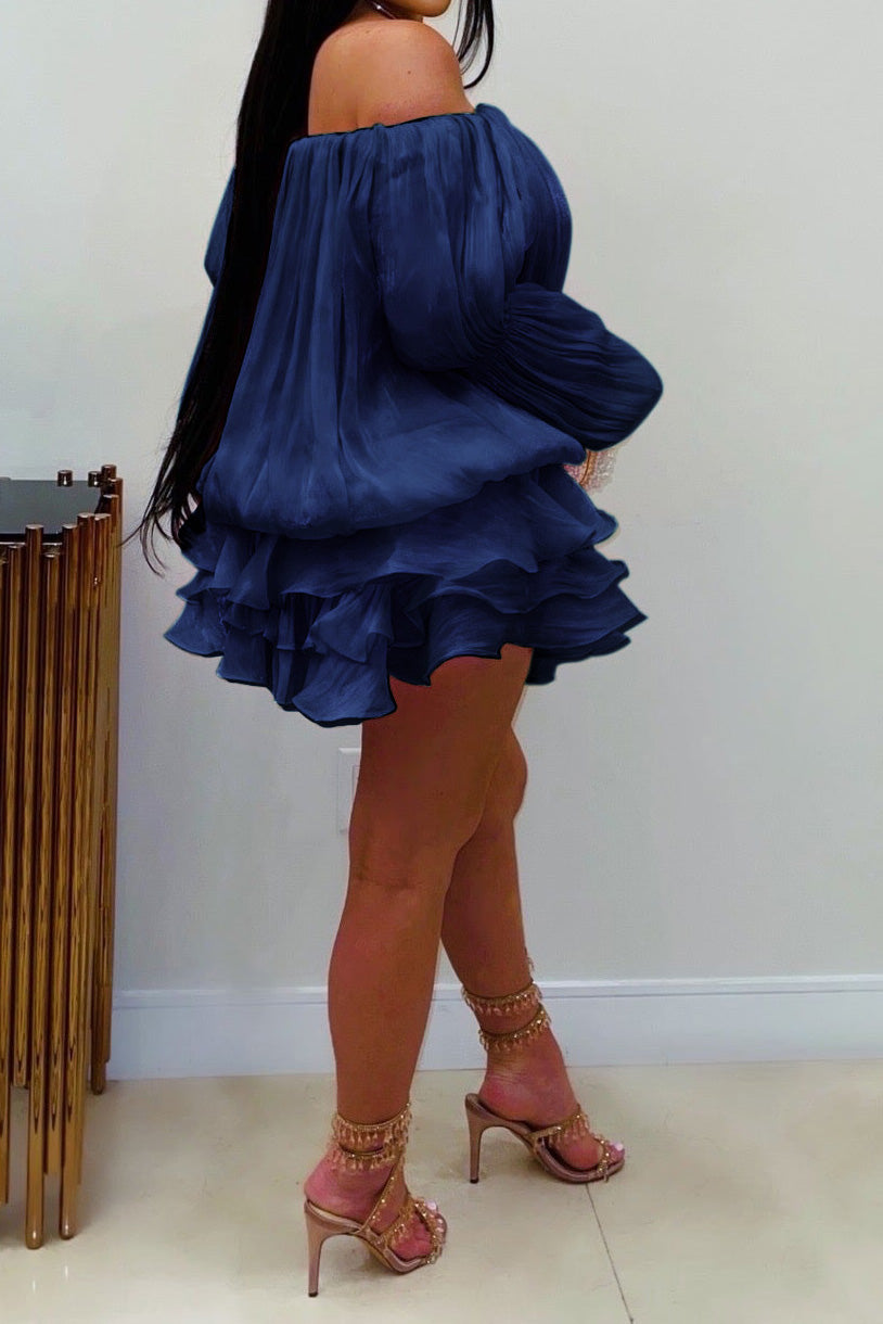 Plisse Off-Shoulder Tiered Mini Dress