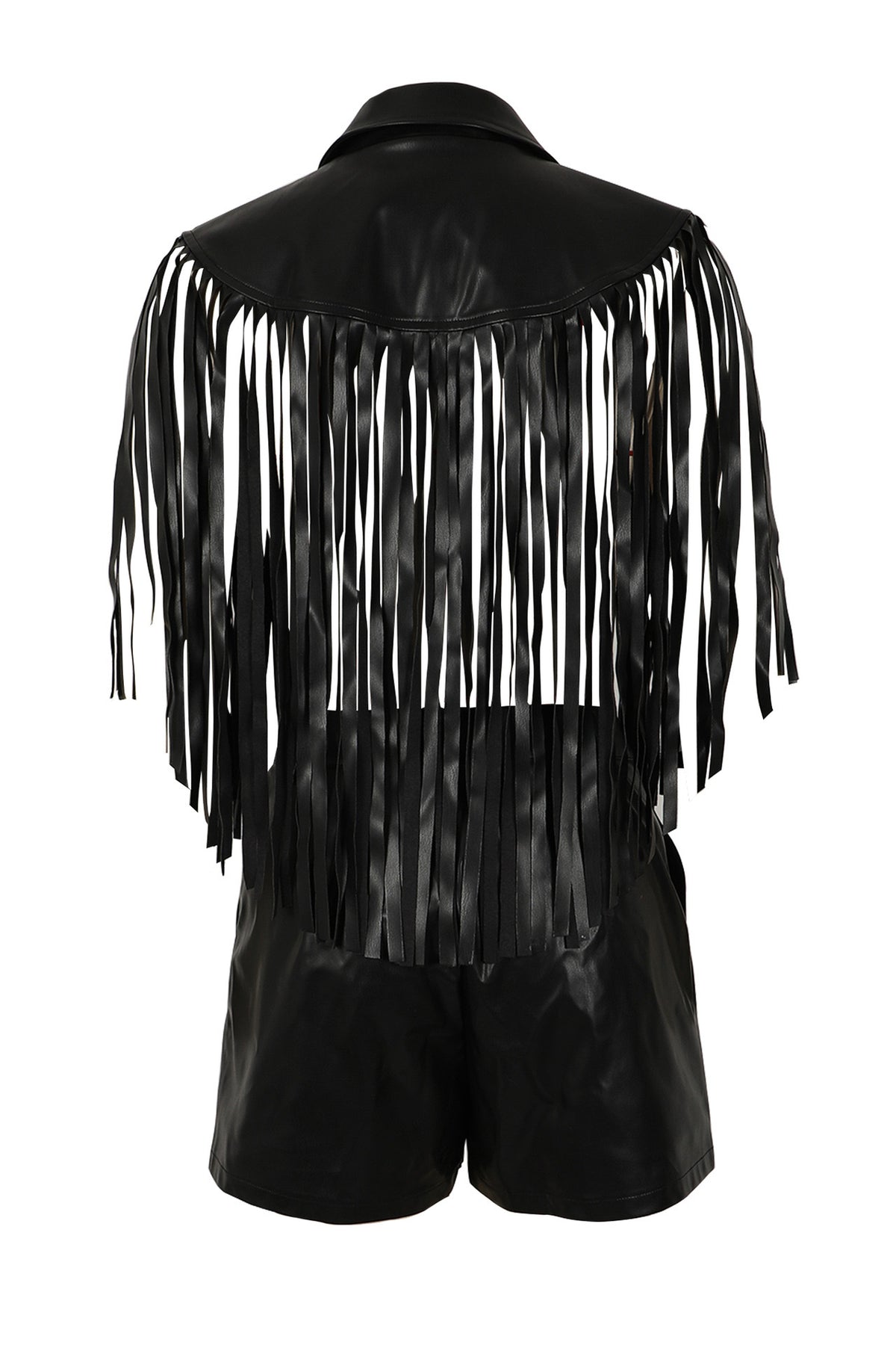 Fringed Faux-Leather Blazer & Shorts 2-Piece Set