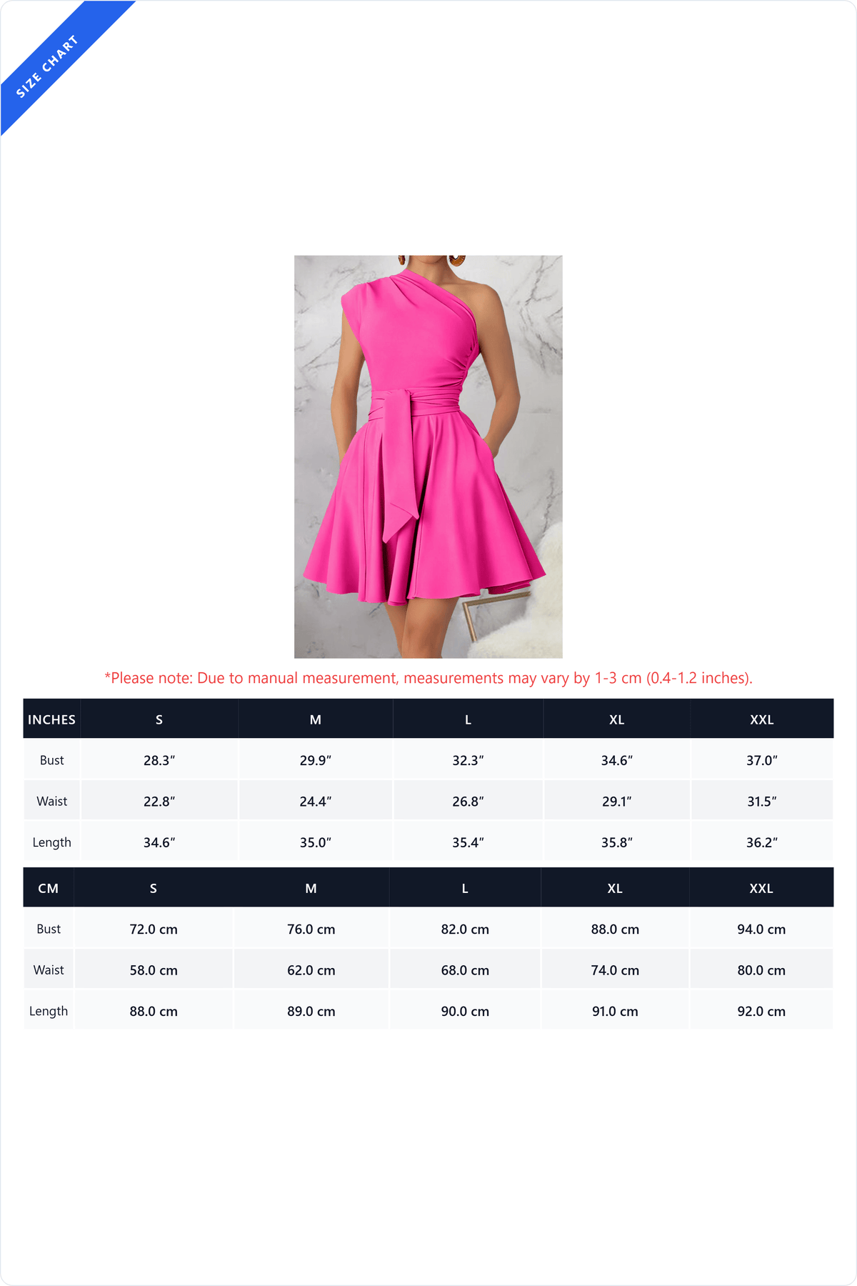One-Shoulder Tie-Waist Pleated Mini Dress