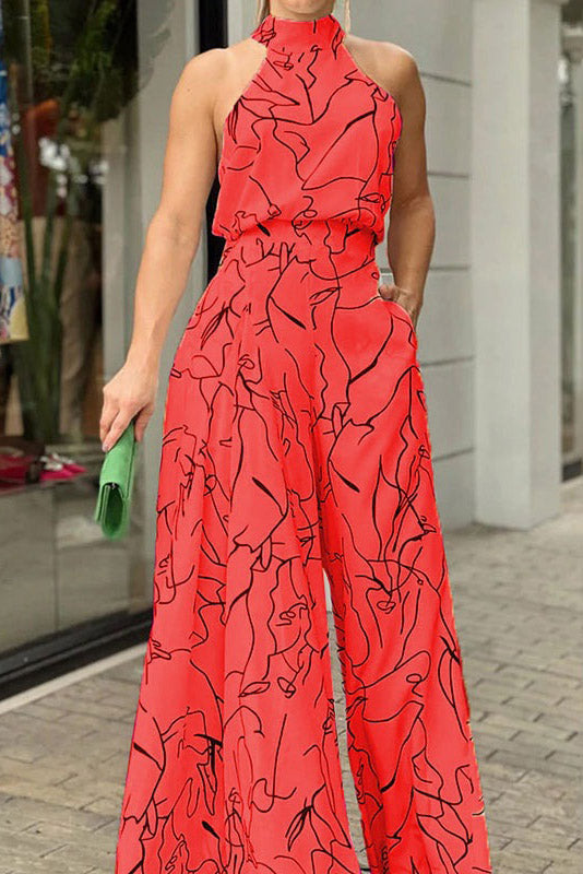 Round Neck Printed Jumpsuit for Women