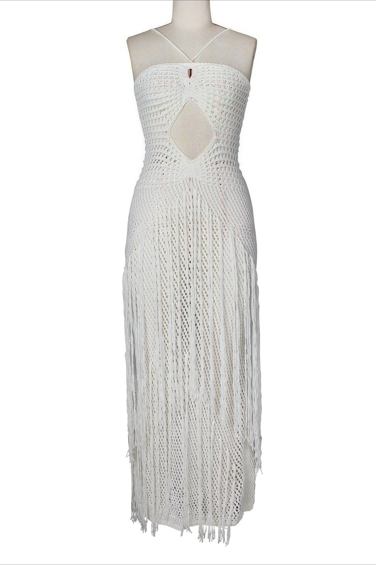 Boho Crochet Cutout Fringe Maxi Dress