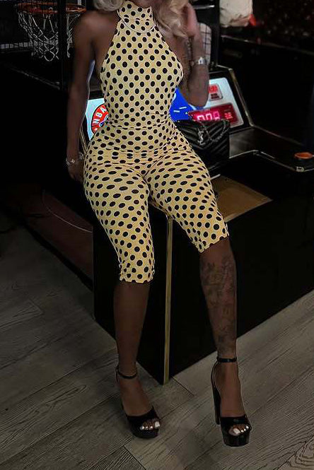 Sleeveless Polka Dot Slim Romper