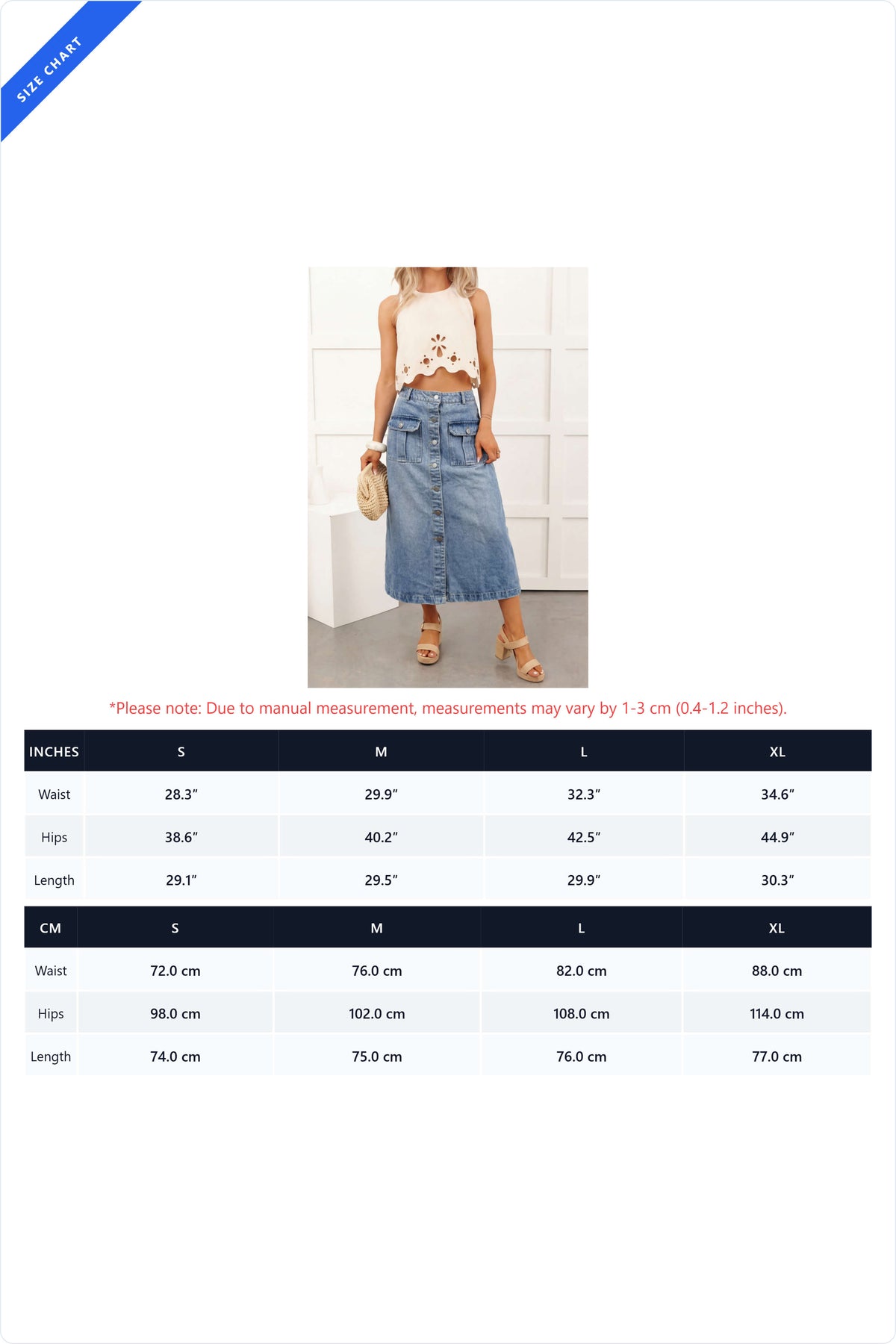 Button Front Cargo Denim Midi Skirt