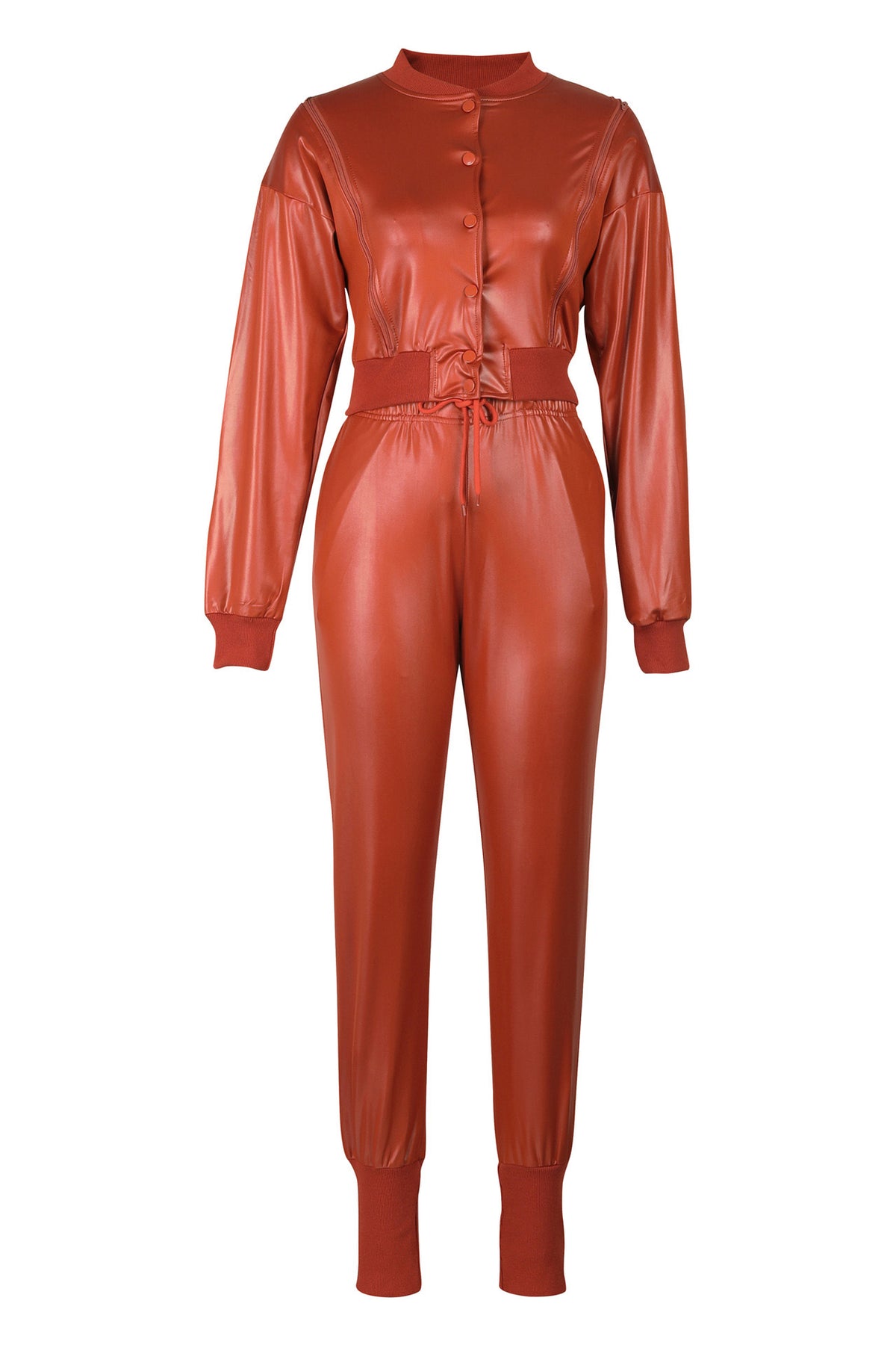 2-Piece Cutout Faux-Leather Bomber & Jogger Set