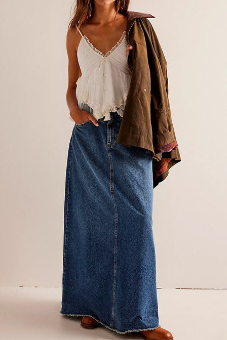 Loose Straight Denim Maxi Skirt