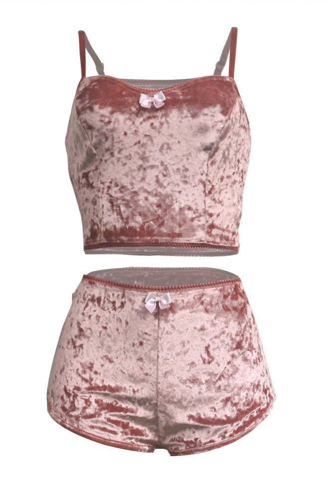 Crushed Velvet Cami & Shorts Lounge Set