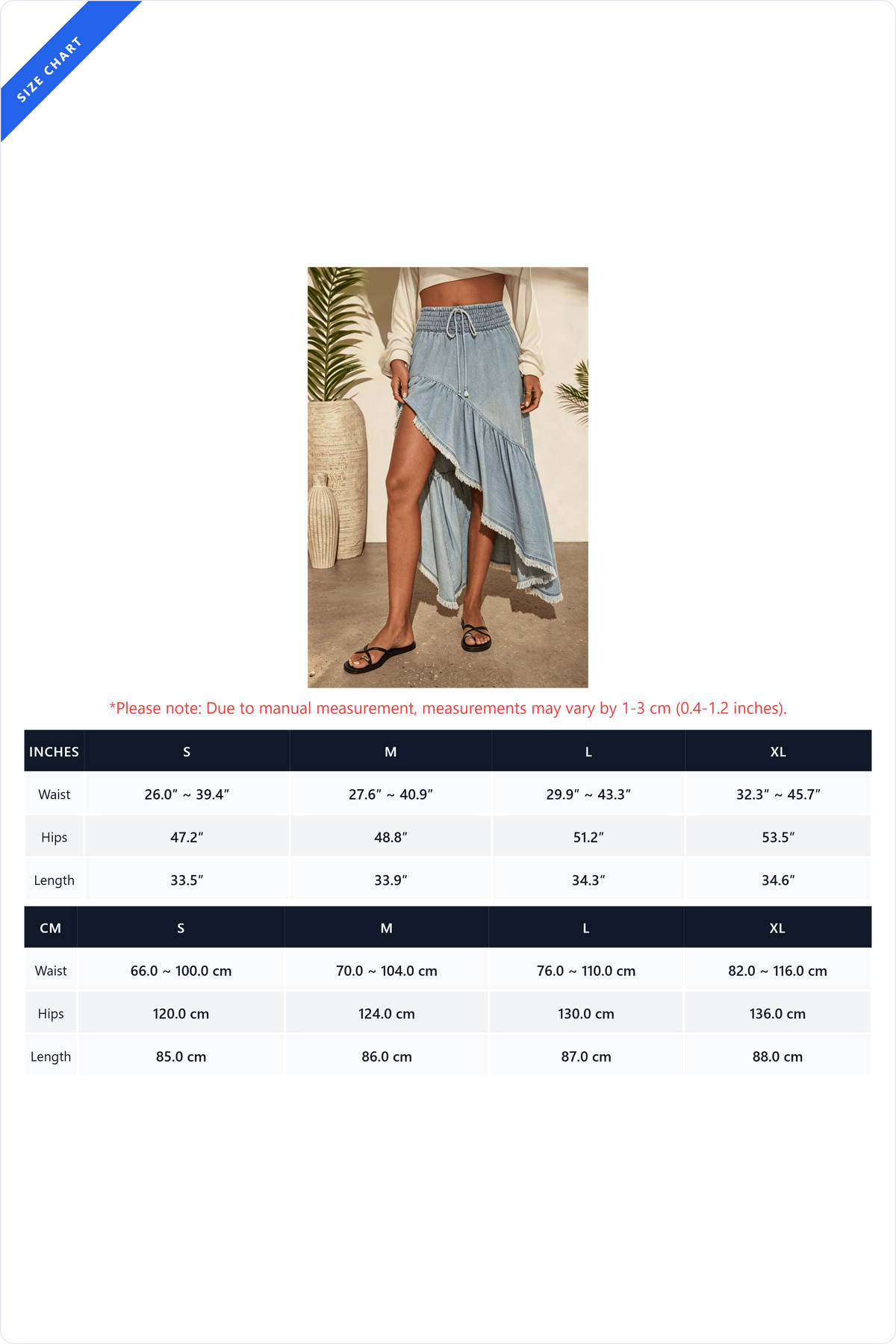Asymmetrical Ruffle Denim Maxi Skirt