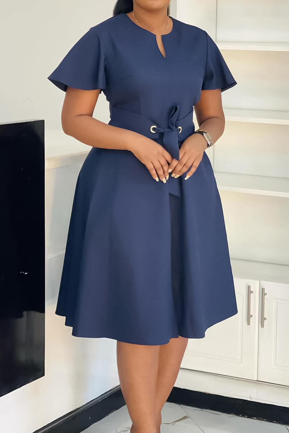 Plus Size Tie-Up Short Sleeve Dress