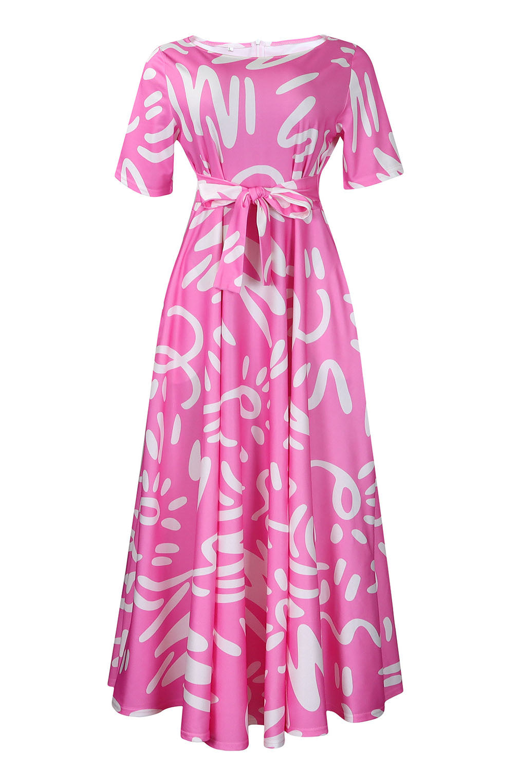 Tie-Waist Floral Print Short Sleeve Dress