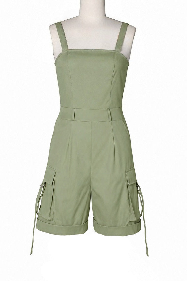 Square Neck Sleeveless Utility Cargo Romper