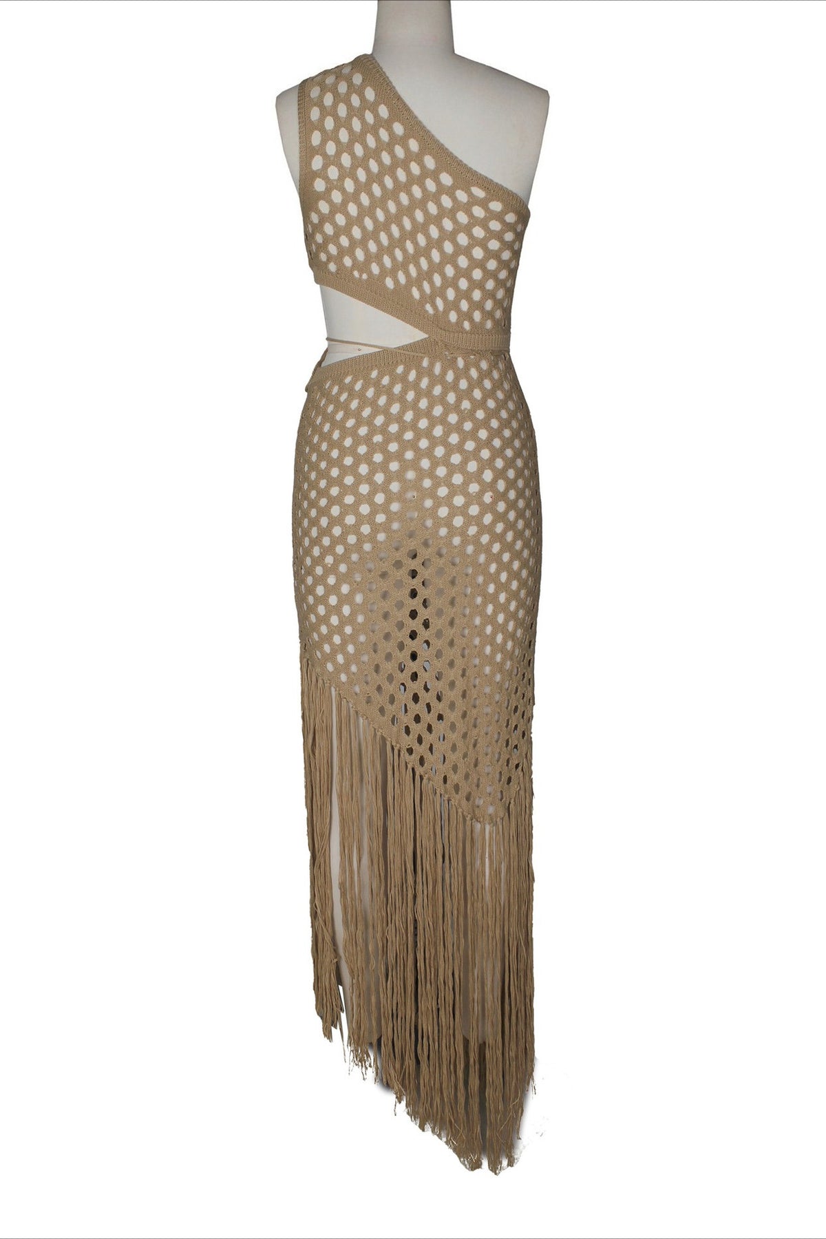 One-Shoulder Crochet Cutout Maxi Dress