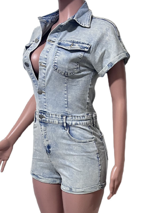 Short Sleeve Rigid Denim Romper