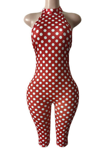 Sleeveless Polka Dot Slim Romper