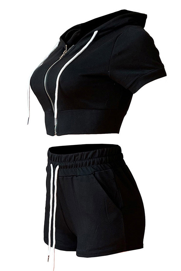 Crop Top Hoodie Short Set