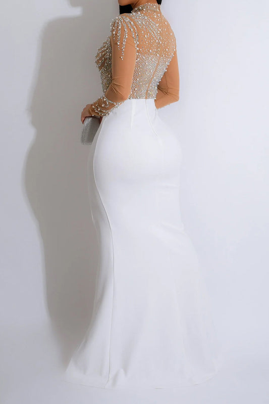 Rhinestone Mesh High Slit Maxi Dress